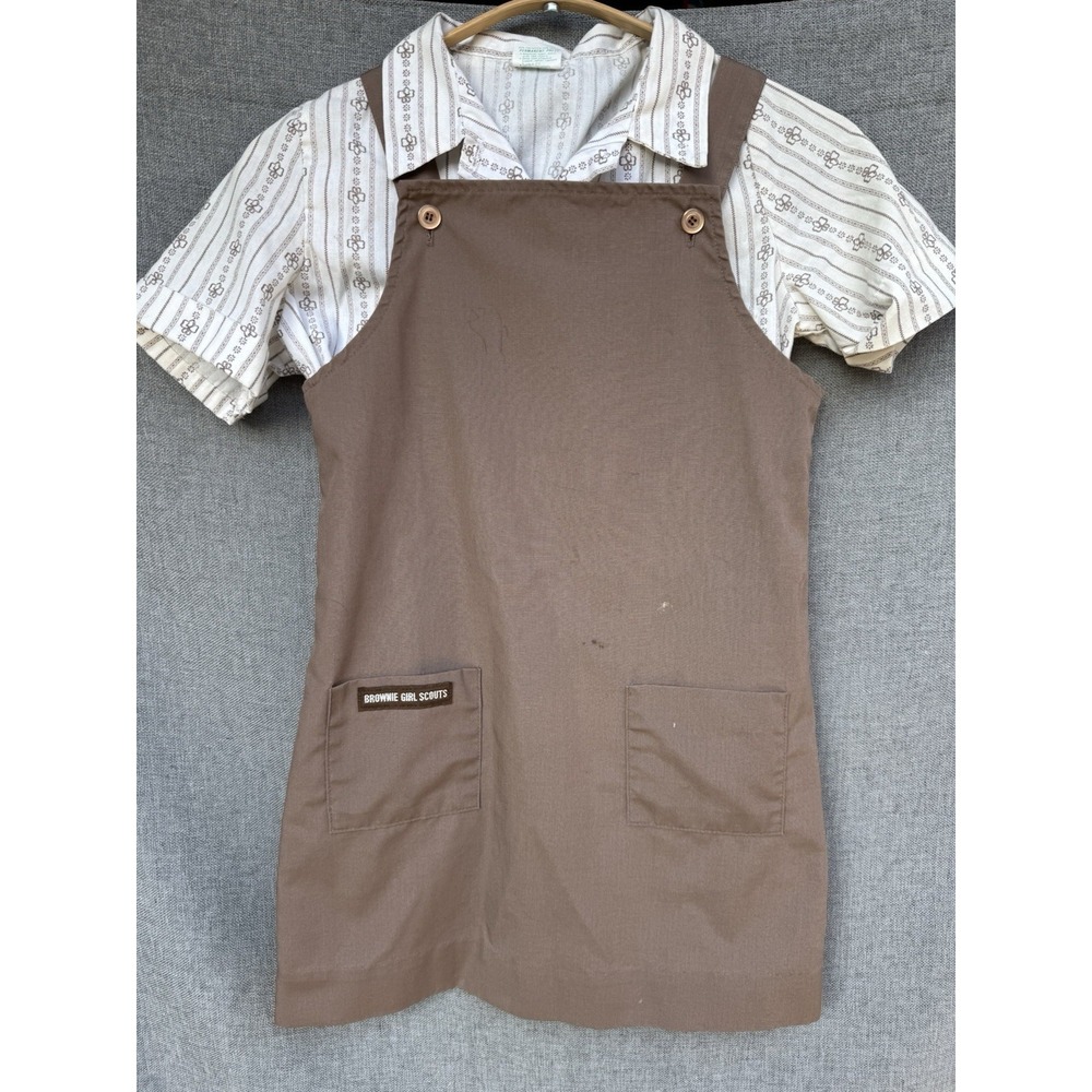 Vtg Girl Scout Brownies Uniform- Jumper Dress Sz‎ 8 Short Sleeve Shirt Sz 10